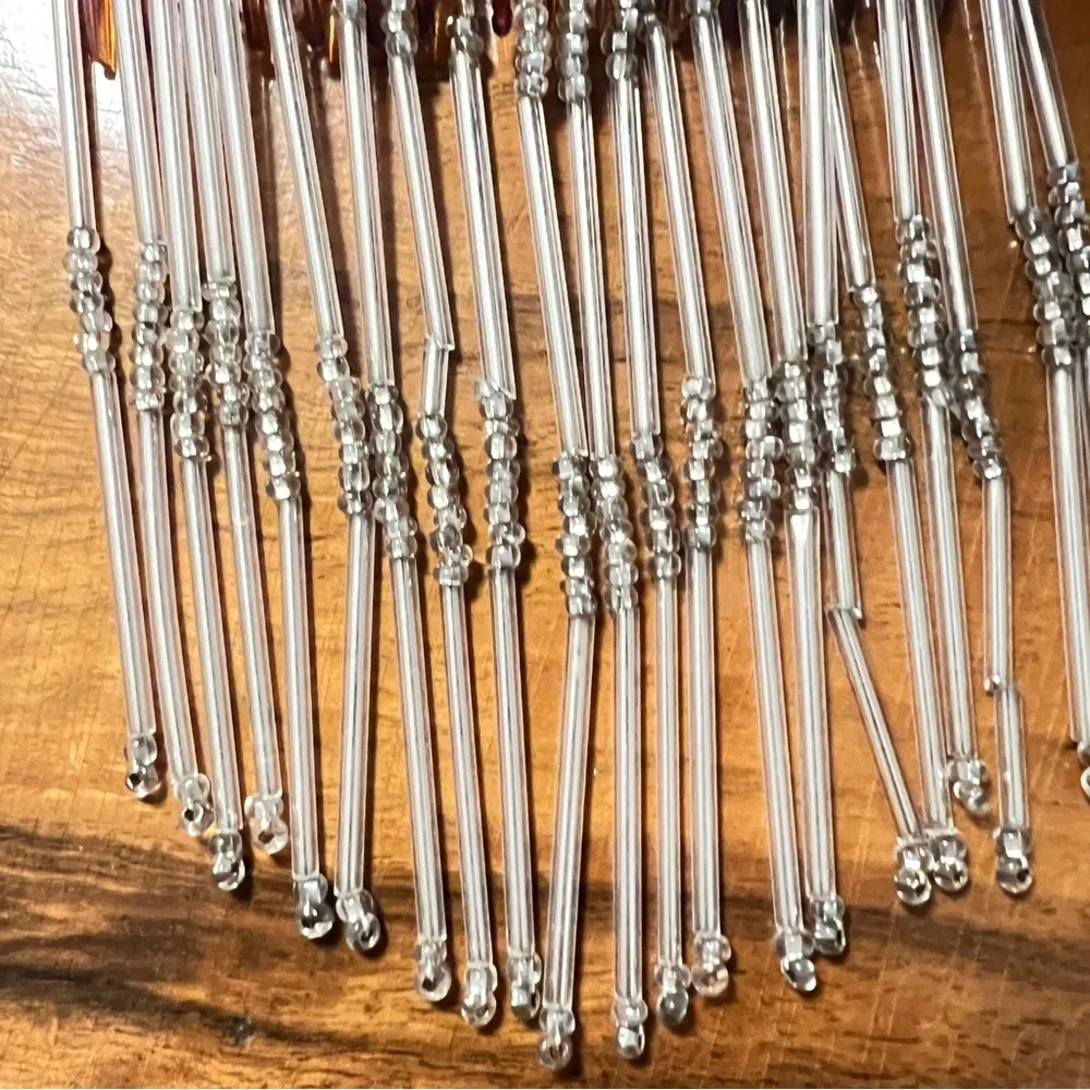 Chic Hair Comb Silver Ribbon with Glass-Beaded Design Bridal Wedding 3x5
